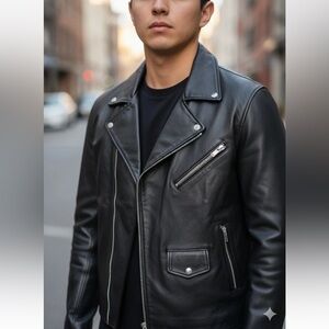 NWT Good Counsel Men’s Parish Moto Black Leather Jacket Size Large Tall